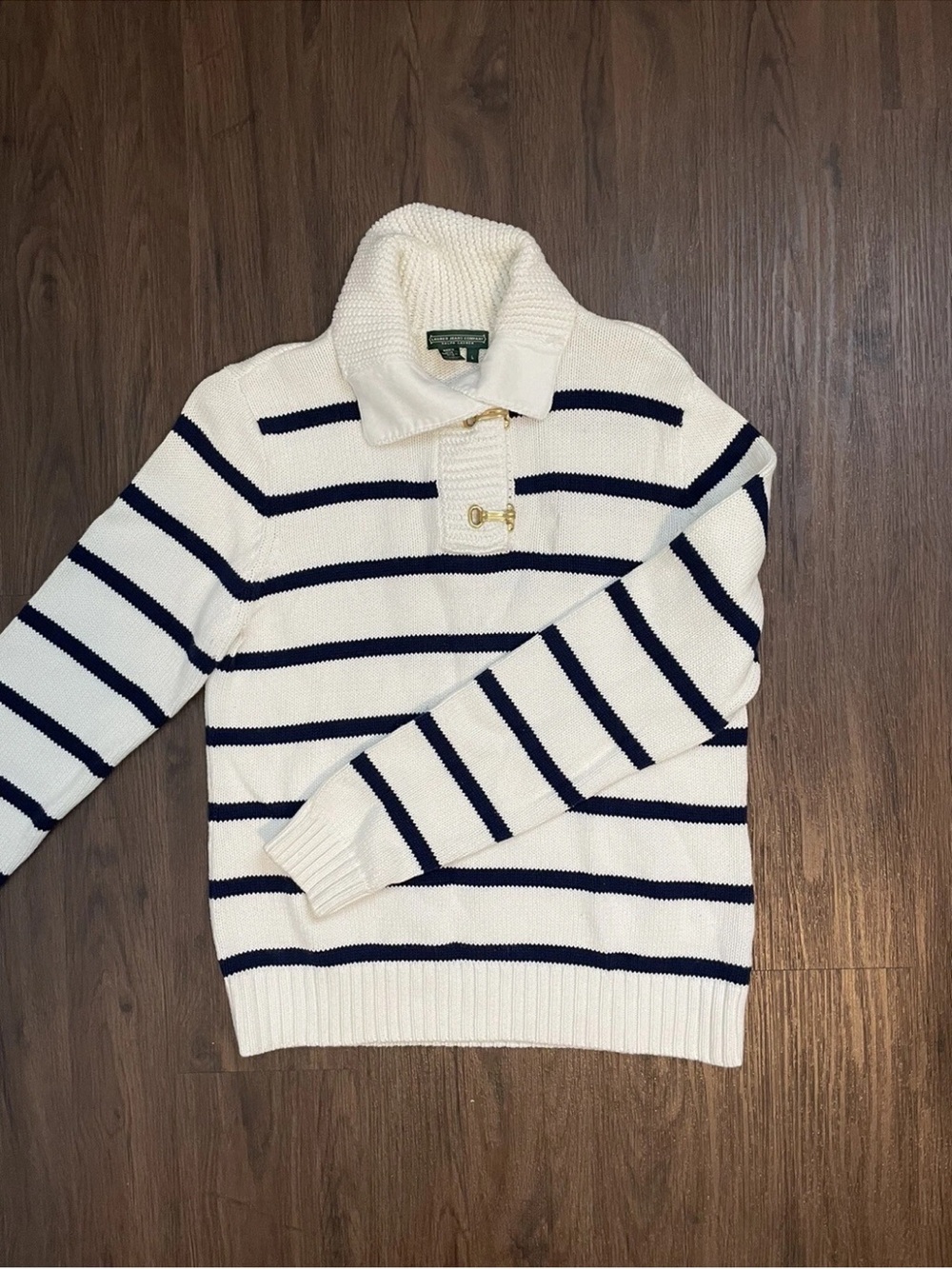 Ralph Lauren White & Navy Striped Polo-Collar Sweater - Picture 11 of 15